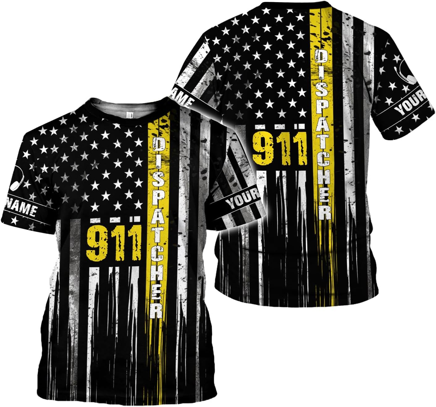 Personalized 911 Dispatcher 3D Shirt, Custom Dispatcher 3D T-Shirt, Thin Gold Line Flag 3D Shirts, Dispatcher Hoodie for Men