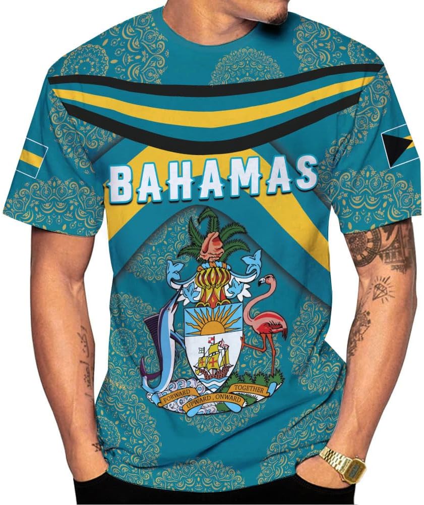 Artparel Personalized Bahamas Shirts 3D Bahamas T-Shirt Bahamas Shirts for Men Bahamas Souvenirs Shirts Bahamas Flag Shirts