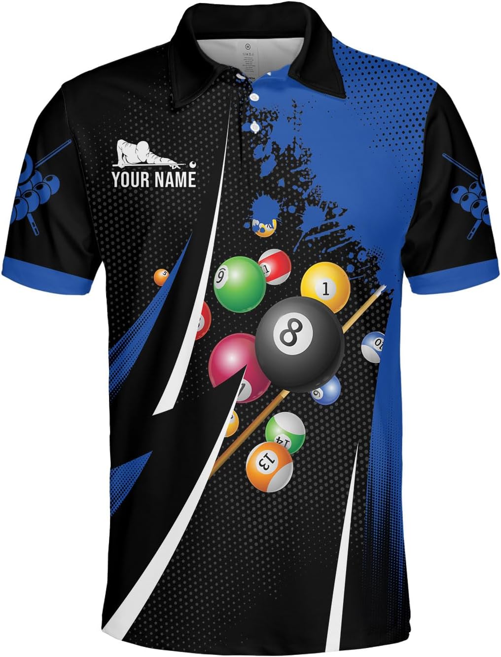 MoonArt Personalized Billiard Polo Shirts, Billiards Shirts for Men, Pool Shirts, 3D Billiards 8 Ball Pool, Billiard Team