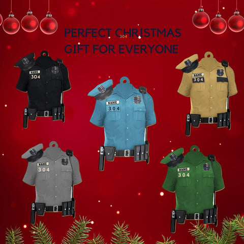 Piratify Personalized Name and Number Police Ornaments for Xmas 2022, Customized Police Christmas Ornament Police Light Vest Ornament Bullet Proof Flat Two Sided Hanging Printed Plastic Ornaments