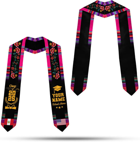 Pretyprints Peruvians Graduation Sash, Peru Graduation Stole Custom Personalized Peruvians American Flag Graduation Sash 2025