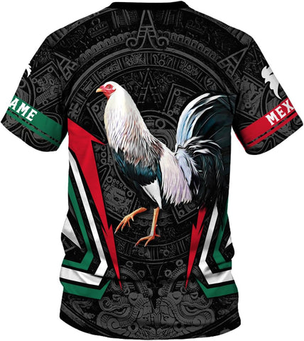 Woseprints Personalized Name Mexican Shirts for Men, Rooster Mexico Shirts for Men, Mexico Shirt Eagle Flag Mexican Eagle
