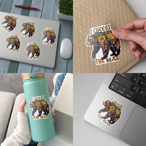 (3pcs) I Choose The Bear Sticker, Bear Sticker Die-Cut Waterproof Vinyl Sticker Laptop Water Bottle Window Phone Helmet