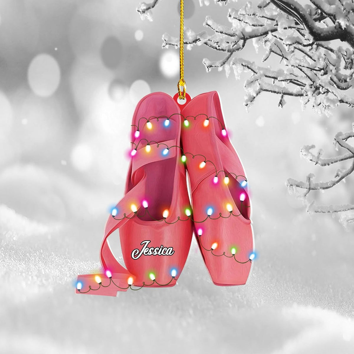 Ballet Dancer Ornament, Personalized Ballet Dancer Pointe Shoes with Christmas Light Shape Flat Ornament, Gifts for Ballet Lovers, Her, Friend, Ballet Christmas Ornament (Multi 7)