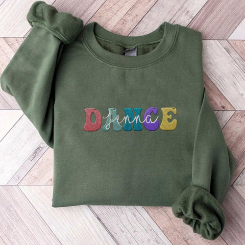 Custom Dance Embroidered Sweatshirt Women Long Sleeve Dancer Gift Shirts Crew Neck Casual Graphic Dance Mom Pullover Top