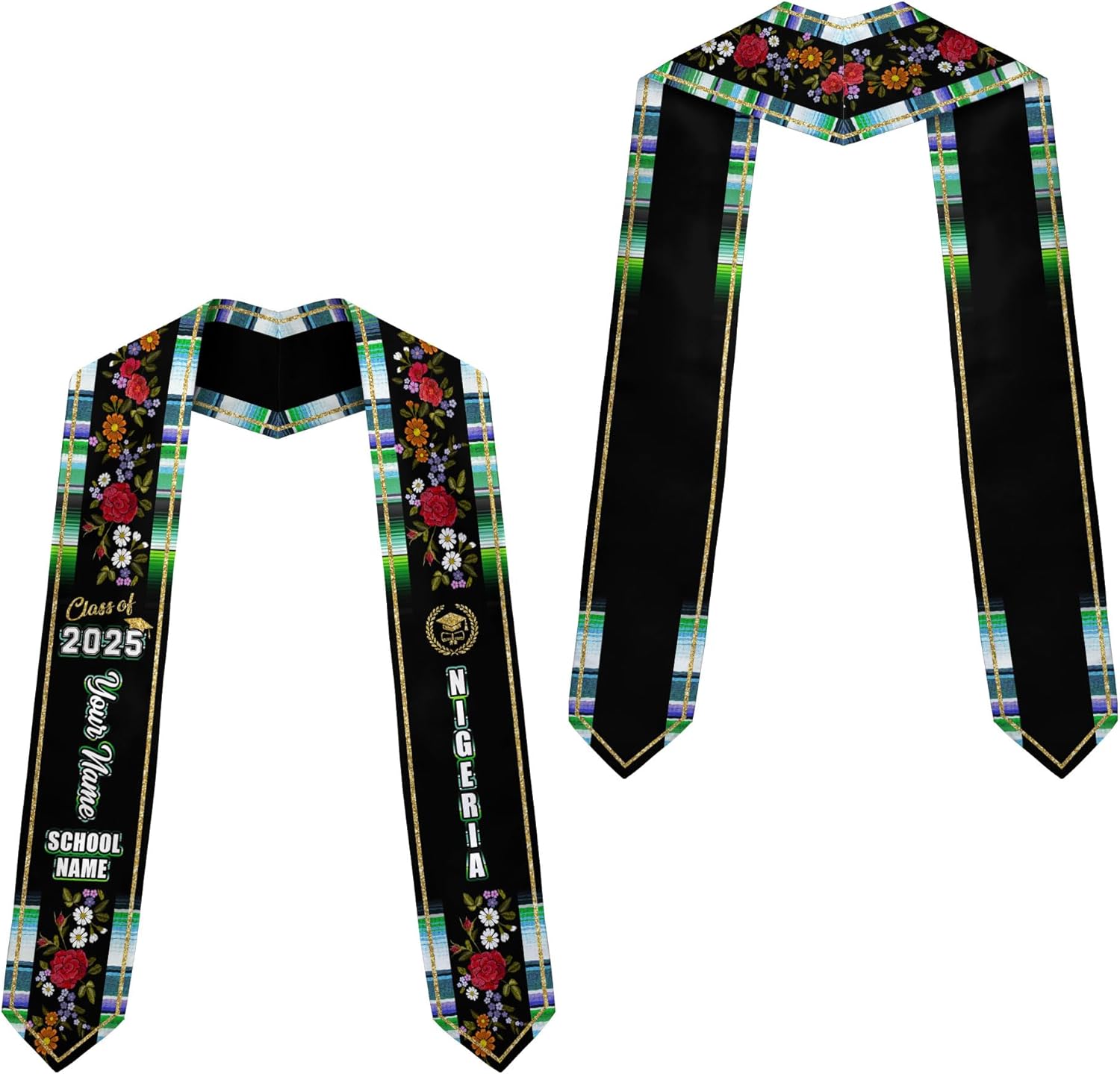 Pretyprints Custom Nigerian Graduation Sash, Nigeria Graduation Stole Customize, Nigerian American Flag Graduation Sash 2025