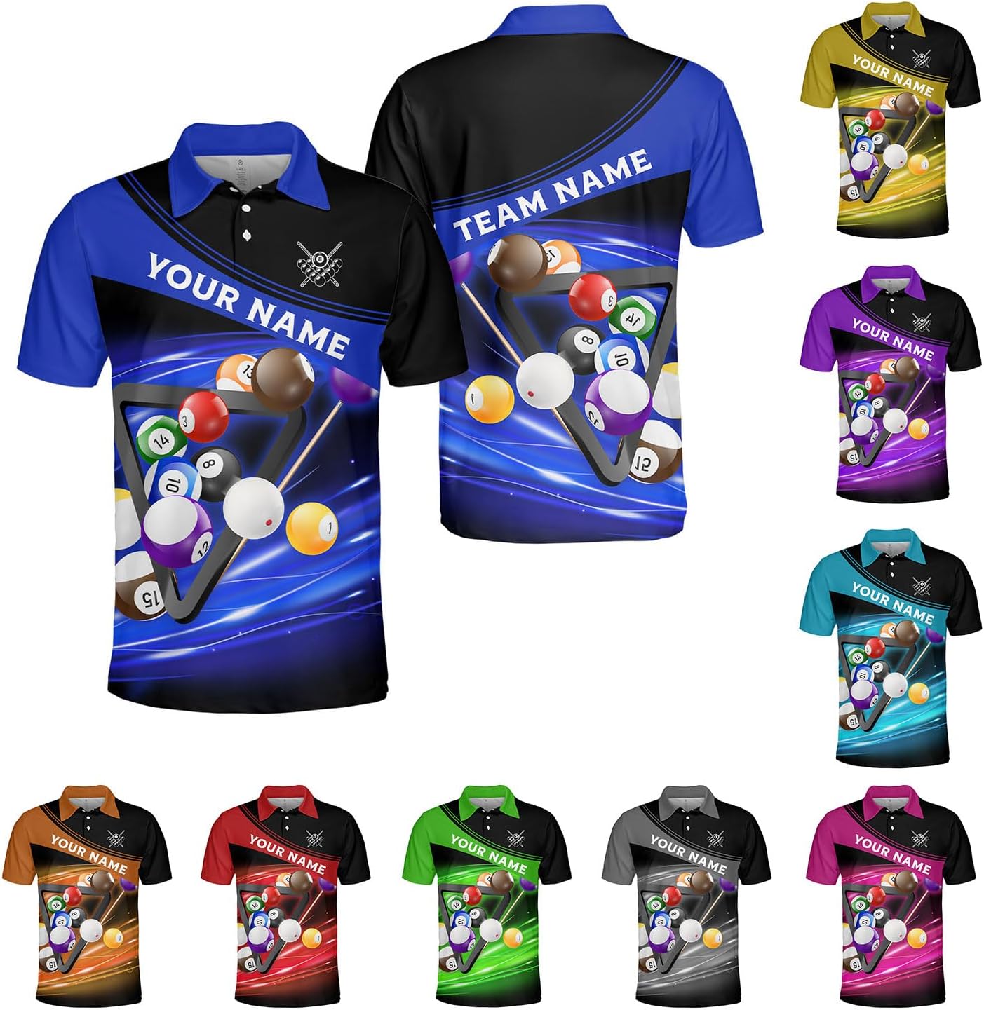 Pretyprints Personalized Billiard Polo Shirt Shirts Men Women Custom Name 3D Team Apparel Gift 8 Ball Pool S-5XL