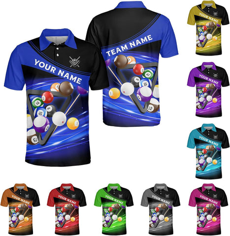 Pretyprints Personalized Billiard Polo Shirt Shirts Men Women Custom Name 3D Team Apparel Gift 8 Ball Pool S-5XL
