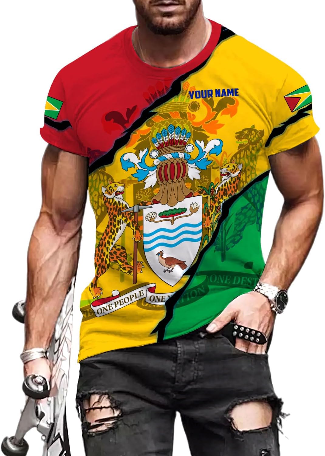 Rivelus Personalized Name 3D Shirt, Guyana Tshirt for Men Women, Guyanese Flag Pride Shirts, Guyana Gift S-5XL