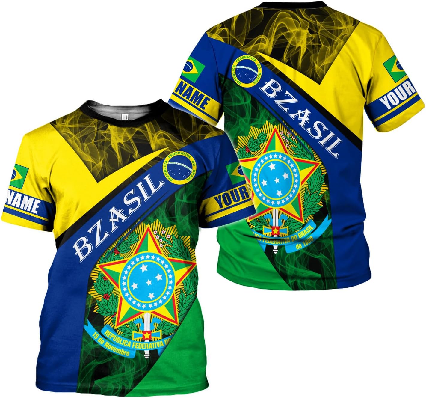 Mostprints Personalized Name Brazil Shirt 3D, Brasil Shirt Flag Custom Name Brazilian Shirt for Men and Women Unisex S-5XL