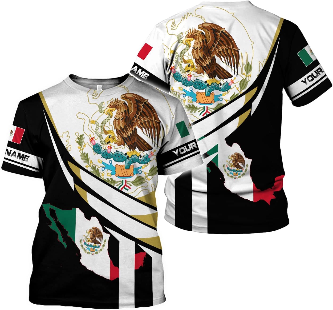 Mostprints Personalized Name Mexican Shirts for Men 3D, Customized Mexico Shirts for Men, Mexico Shirts for Women Mexico Shirt