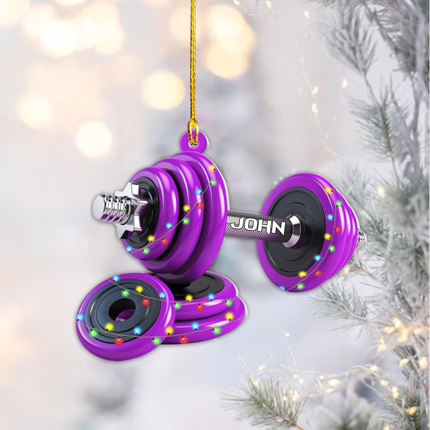 AOVL Personalized Weight Plate Ornament Weight Ornament Fitness Gift for Gym Ornament Merry Liftmas Christmas Hanging Ornaments Weight Plates Ceramic Ornament (Fitness 3)