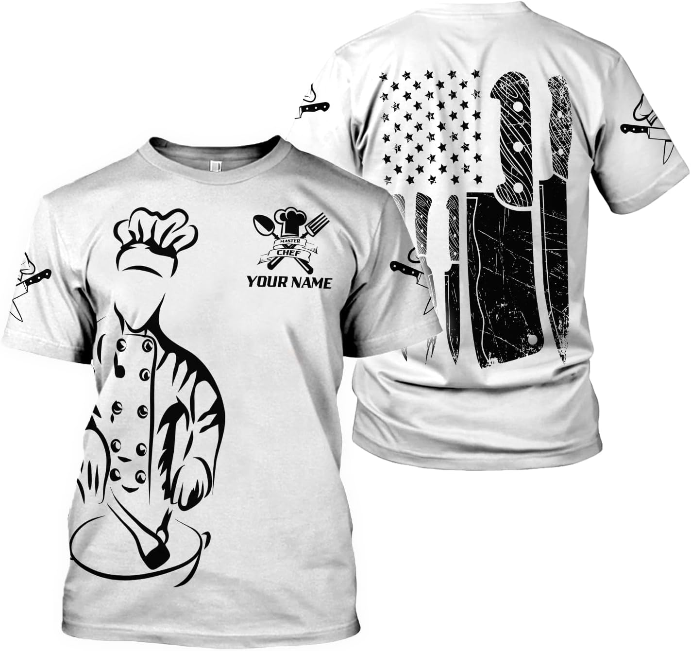 Custom Chef Shirt Chef Shirts for Men Gifts for Master Chef Lovers Custom Chef T Shirts for Men Funny 3D Chef Shirts for Men