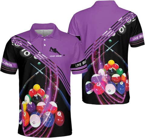 AOVL Personalized Name Billiard Polo Shirt Billiard Shirts Custom Billiard Flag Polo Shirt Men's Pool Billiard Gifts for Dad