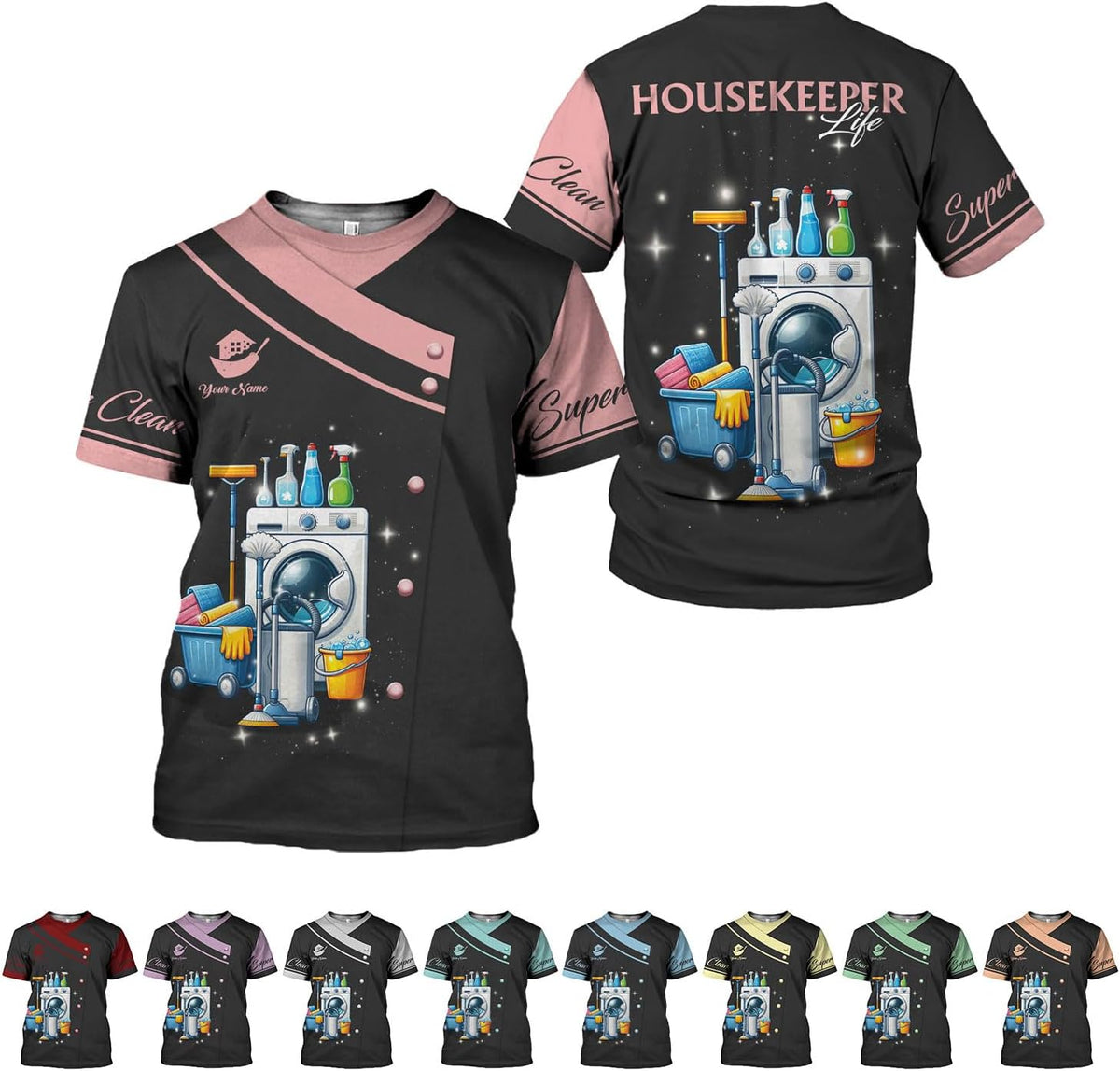 Personalized Housekeeping Shirts, Custom Cleaning Uniforms for Women 3D Cleaning Service Gifts Housekeeper Shirt Clean Lady