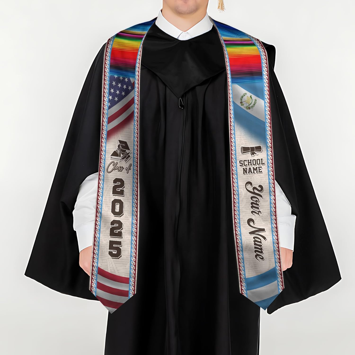 Pretyprints Custom Guatemalan Graduation Sash Custom Guatemalan American Flag Graduation Sash 2025 Guatemala Graduation Stole
