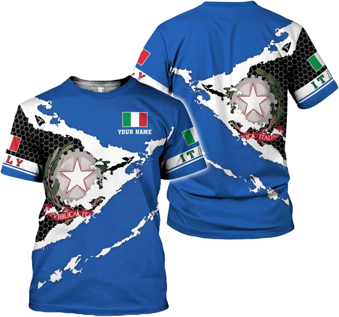 Ligthuy Personalized Name Italy Shirt 3D, Custom Italian Shirt Flag for Men and Women, Italia Shirt Soccer Unisex Size