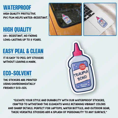 3 Pcs Trauma Bond Sticker, Funny Mental Health Gift for Therapy, Sarcastic Humor Bonding Decal, Self Care Notebook Vinyl Sticker 3 Inches for Water Bottle Laptop Phone Car Helmet