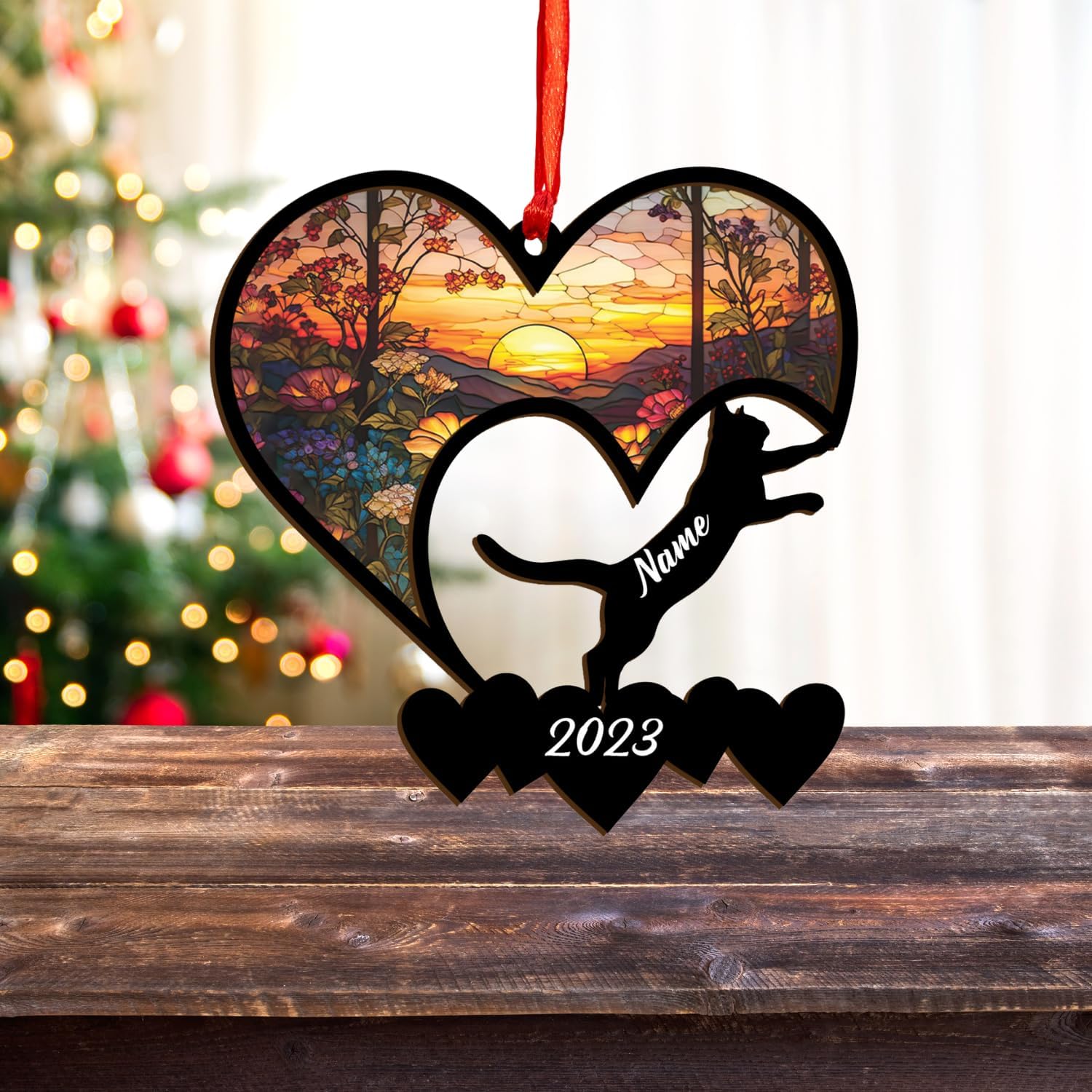 Personalized Cat Ornaments For Christmas Tree, Custom Cat Christmas Suncatcher Ornament 2024, Gift For Christmas Cat Lovers Cat Memorial Ornament, Cat Hanging Ornament Cat On The Moon (CAT 5)