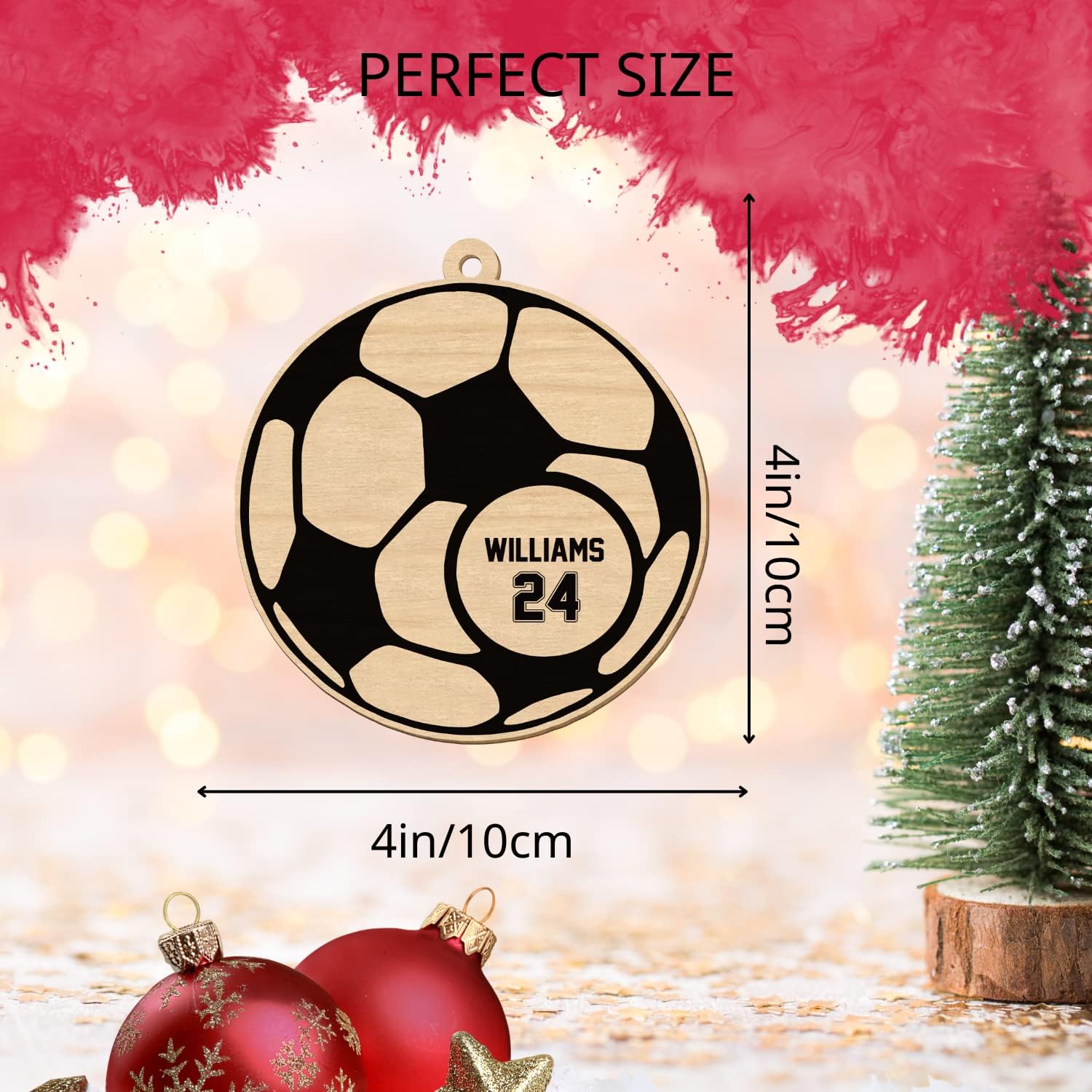 Mostprints Personalized Name and Numer Soccer Christmas Ornament 2023, Custom Soccer Ornaments for Xmas, Soccer Ornament Handmade from Wood Tree Hanging Ornament Pine Tree Decorations for Couple