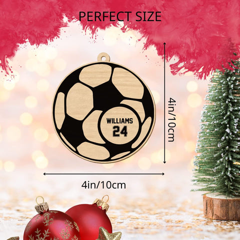 Mostprints Personalized Name and Numer Soccer Christmas Ornament 2023, Custom Soccer Ornaments for Xmas, Soccer Ornament Handmade from Wood Tree Hanging Ornament Pine Tree Decorations for Couple