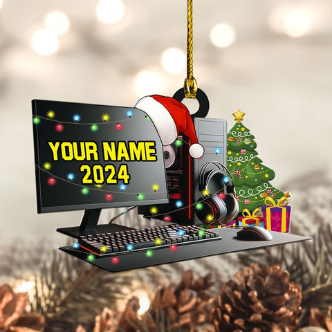 Podagree Personalized Name PC Computer Ornament Christmas, Shape Flat Christmas Ornament for Gamer, Gaming Gamer Christmas Ornament Gift for Boys, PC Game Player Decoration with Custom Name (CPT7)
