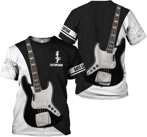 Personalized Bass Guitar 3D Shirt Men Women, Custom Name 3D Drum Shirts Gift for Bass Guitar, Bass Guitar Player Shirts