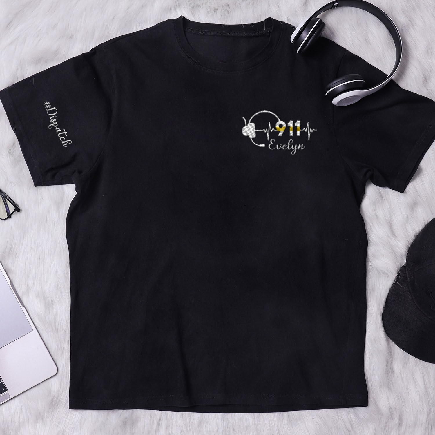 Leeprints Personalized Embroidered Dispatcher 911 Sweatshirt Pulse Dispatch Embroider Hoodie Thin Gold Line 911 Shirt