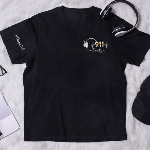 Leeprints Personalized Embroidered Dispatcher 911 Sweatshirt Pulse Dispatch Embroider Hoodie Thin Gold Line 911 Shirt