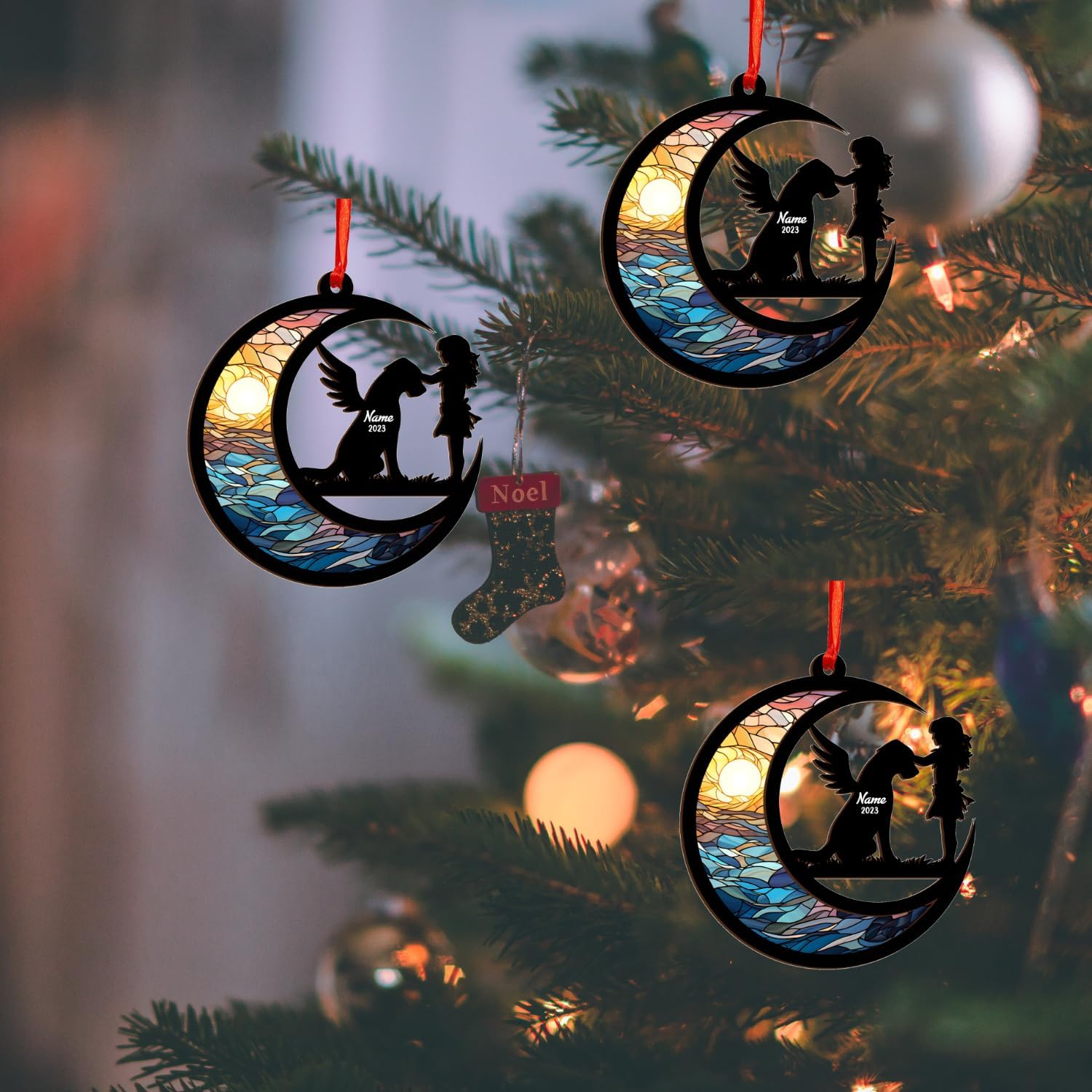 MAPrints Personalized Dog Ornament, Custom Dog Suncatcher Wood Memorial Ornament, Dog First Christmas Ornament 2024, Pet Wood Ornaments, Dog Memorial Gifts for Dog Lovers (Dog 8)