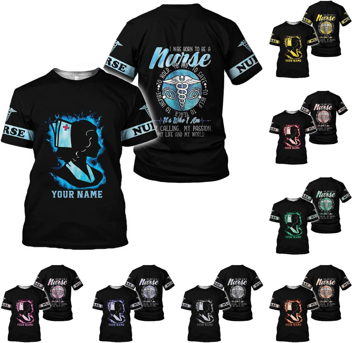 Generic Personalized Nurse Shirt, RN, CNA, Unisex-Adults, Short Sleeve, T-Shirt, 3D All-Over Print, Bl4, 5X-Large