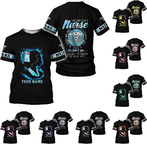 Generic Personalized Nurse Shirt, RN, CNA, Unisex-Adults, Short Sleeve, T-Shirt, 3D All-Over Print, Bl4, 5X-Large