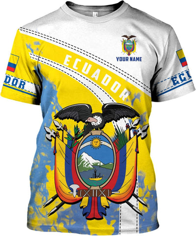 Mostprints Personalized Name Ecuador Shirt 3D, Ecuador Ecuadorian Flag Pride Gift T-Shirt, Ecuador Shirts for Men Women S-5XL