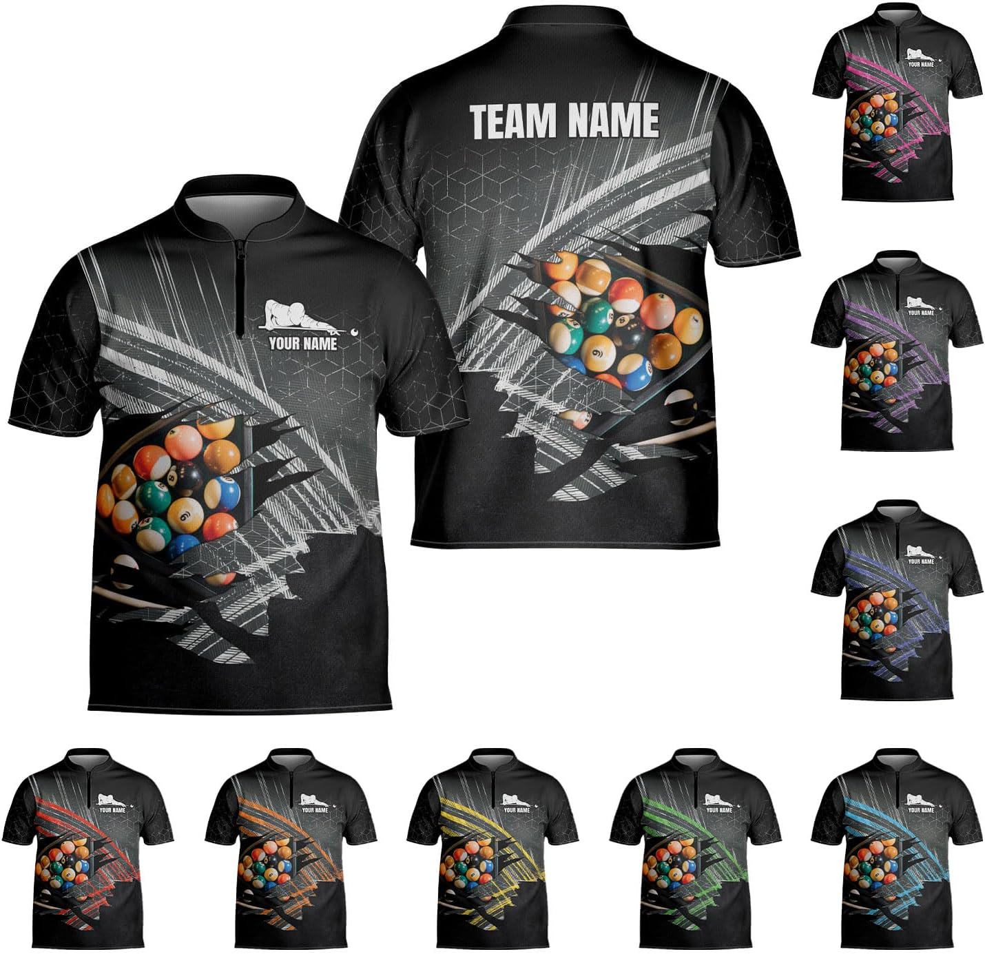 Personalized Billiard Bowling Jersey 3D Billiard Shirt Custom Billiard Flag Shirt Men's Pool Billiards Shirt 8 Ball Men Women