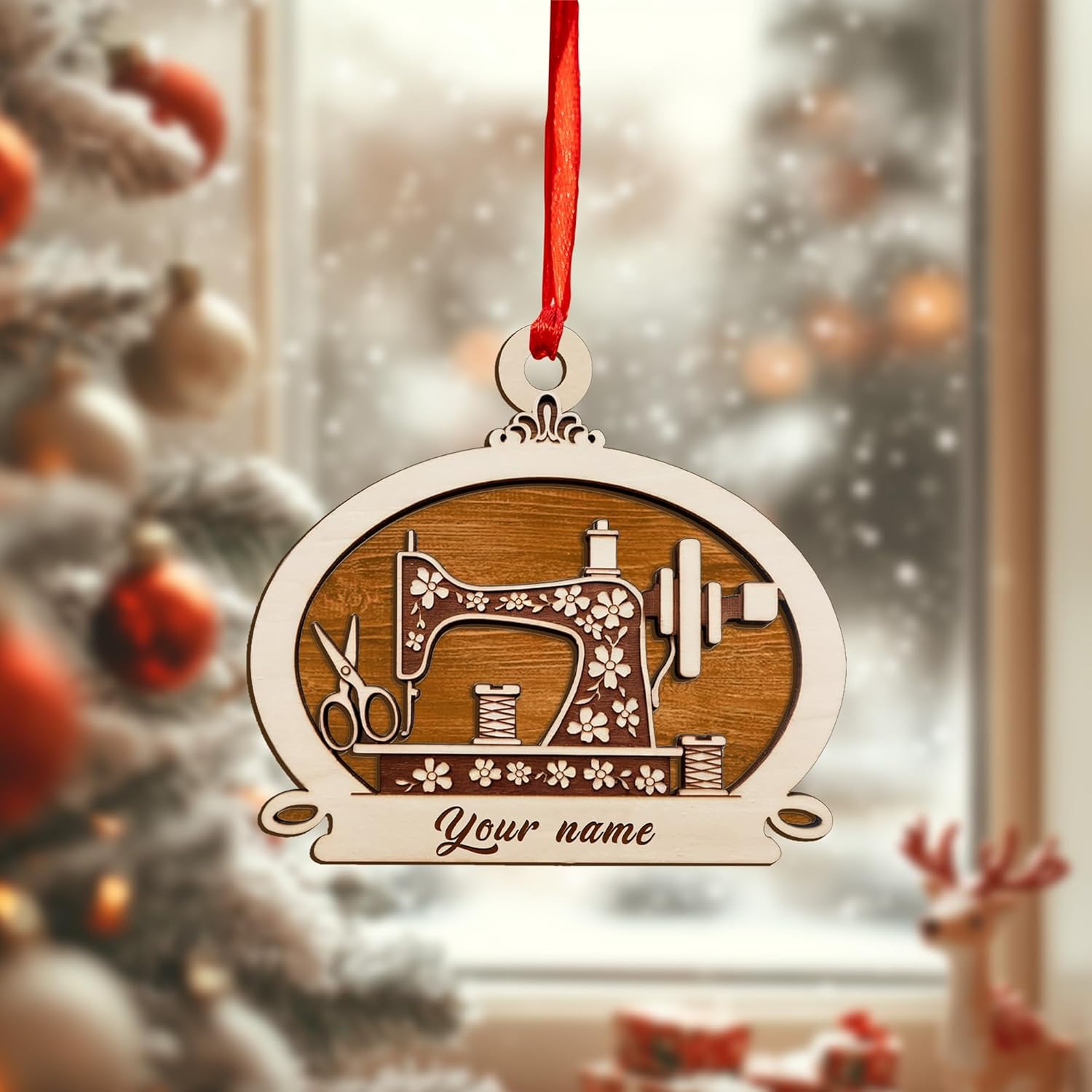 Personalized Sewing Machine Christmas Ornament 2024, Sewing Acrylic 2D Ornament, Sewing Flower Machine Shaped Ornament, Sew & Stitch Sewing Machine Christmas Ornament (NSew 3)