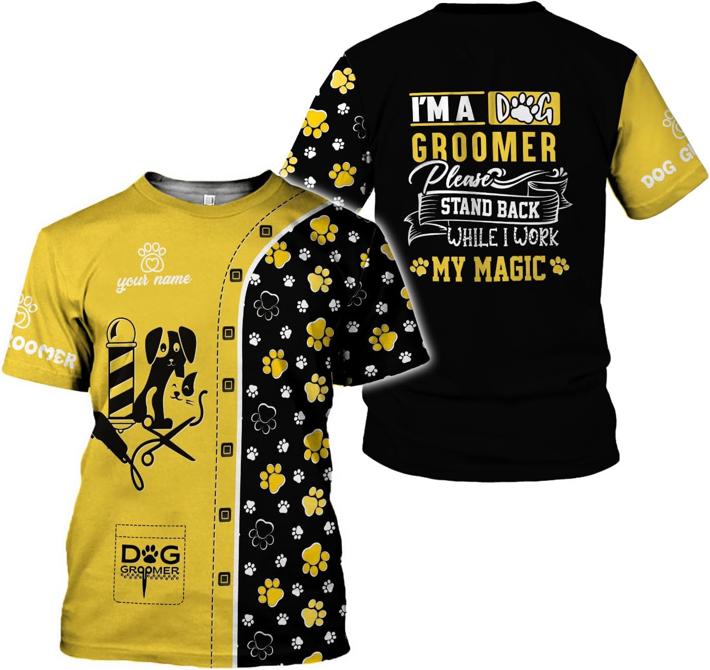 Suseaz Personalized Dog Grooming 3D Shirt, Pet Spa Short Sleeve T-Shirt Cute Pet Grooming Tshirt for Women and Men Groomer