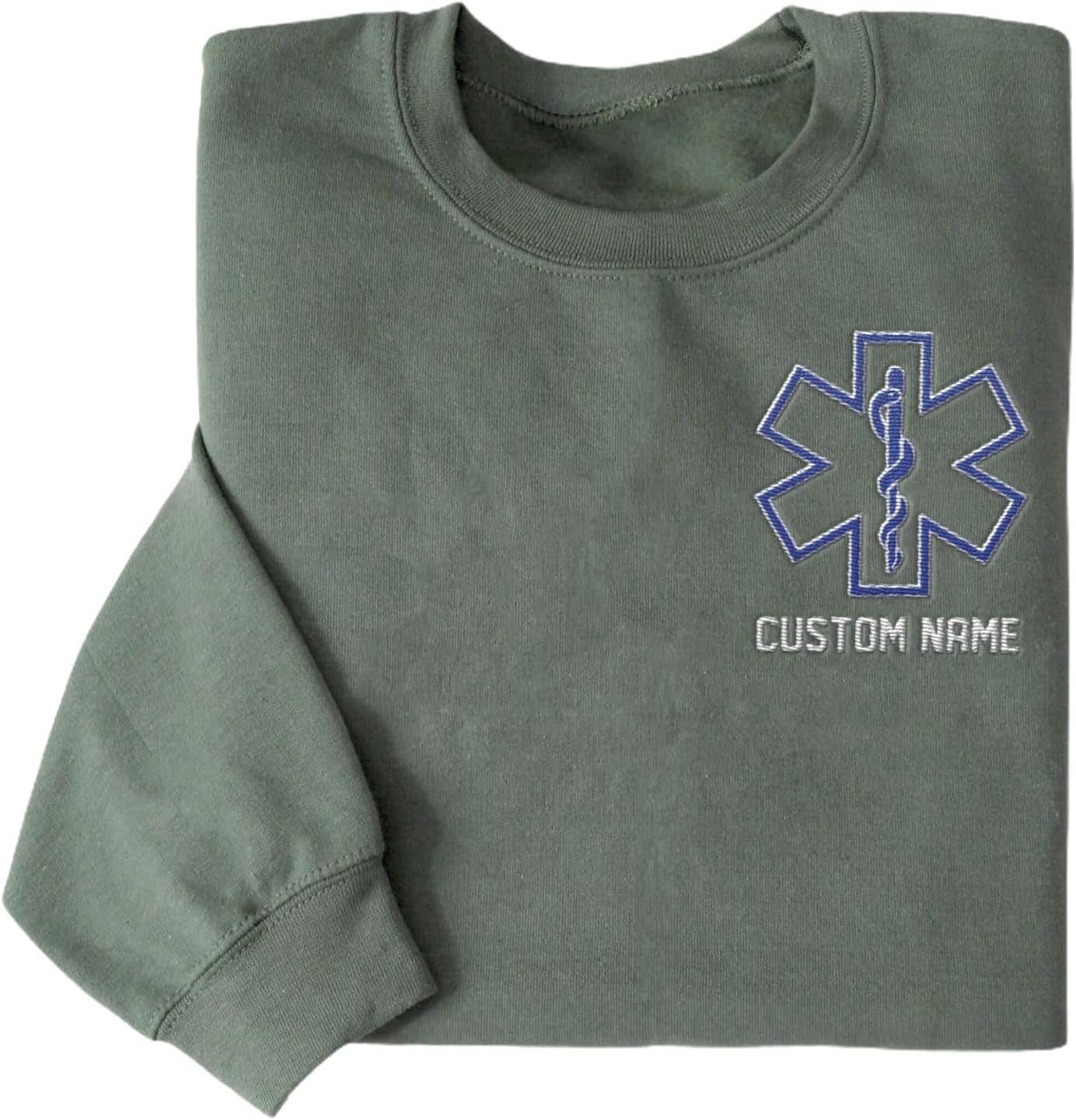 Personalized EMT EMS Paramedic Thin White Line Embroidered Sweatshirt, EMT Student, EMT Future, Medical Worker (Cotton, SS136)