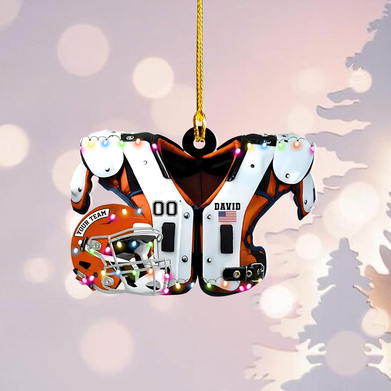 Personalized Football Shoulder Pads Light Ornament Football Ornaments Football Gift Xmas Custom Shaped Helmet Print Flat Two Sided Mica Plastic for Families (FB 7)
