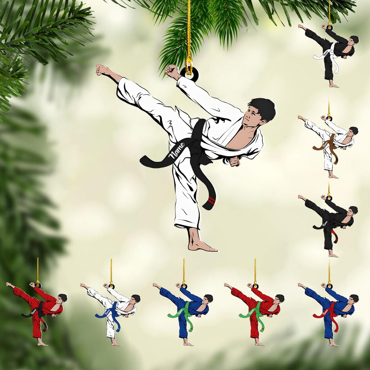 Personalized Karate Ornament, Personalized Karate Uniform Acrylic Shape Flat Ornament, Custom Karate Ornament, Gifts for Karate Lovers, Karate Christmas Ornament (Style 2)