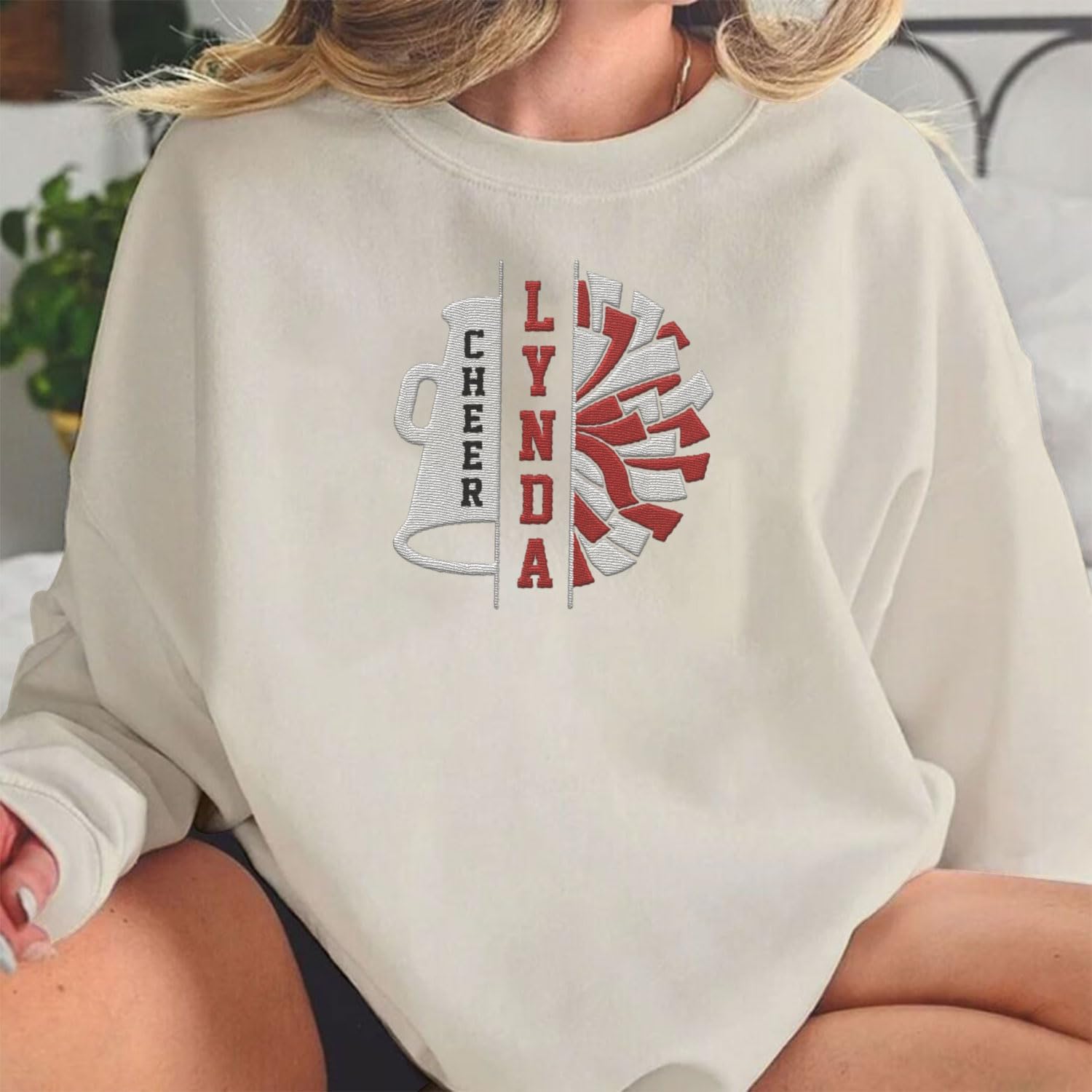 Personalized Embroidered Cheer Mom Sweatshirt Custom Proud Cheerleader Mom Embroidery Sweatshirt Gift for Cheerleader Mother (Cotton, CM 4)