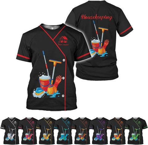 Custom 3D Housekeeping Shirt for Women Men Personalized Cleaning Outfit Gift Housekeeper Cleaner Tshirt Housekeeping Uniform