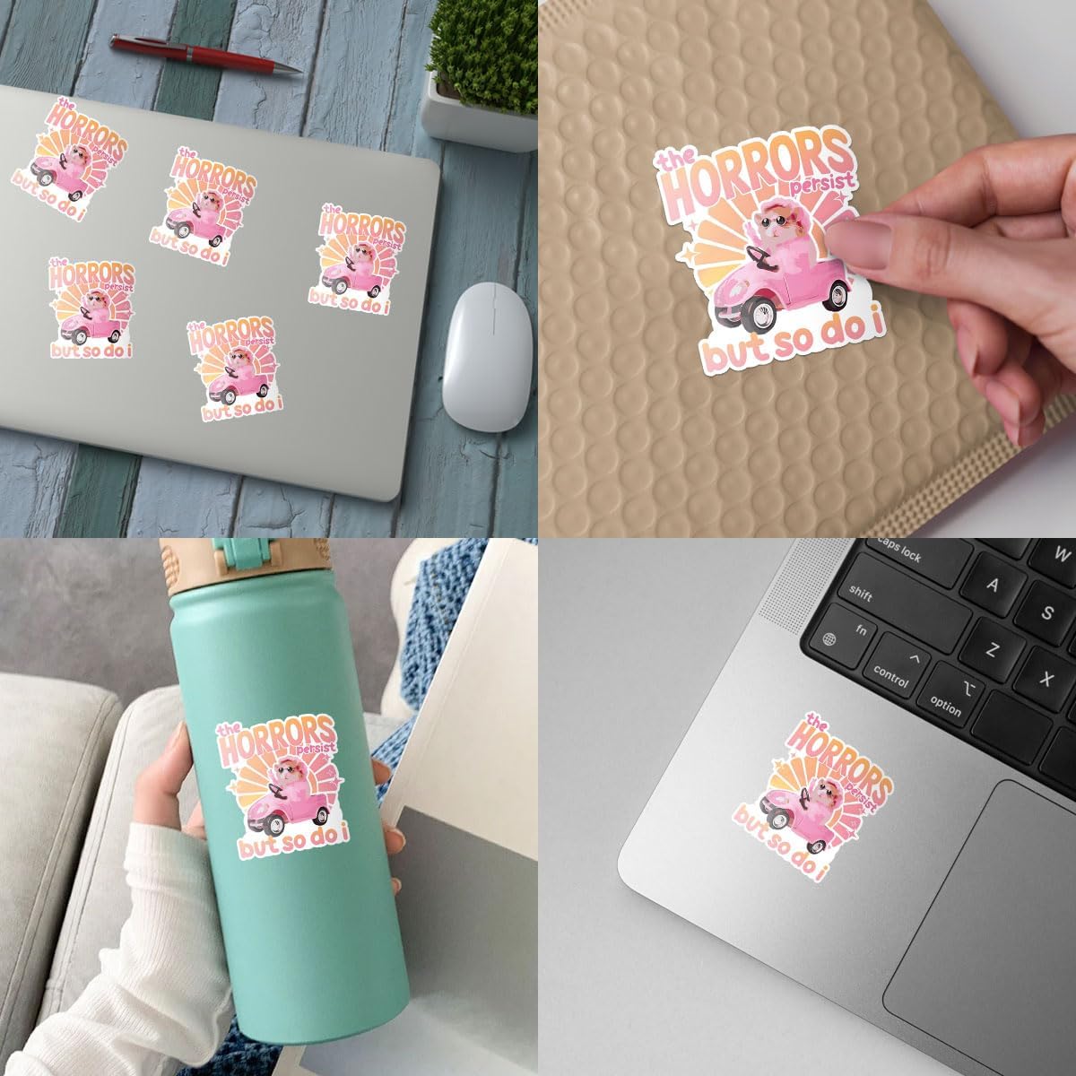 3 Pcs The Horrors Persist but So Do I Sticker, Funny Hamster Horror Stickers Mental Health, The Horrors Persist but So Do I Stickers for Laptop Water Bottle Phone Car Helmet Hard Hat Gifts 3"x3"