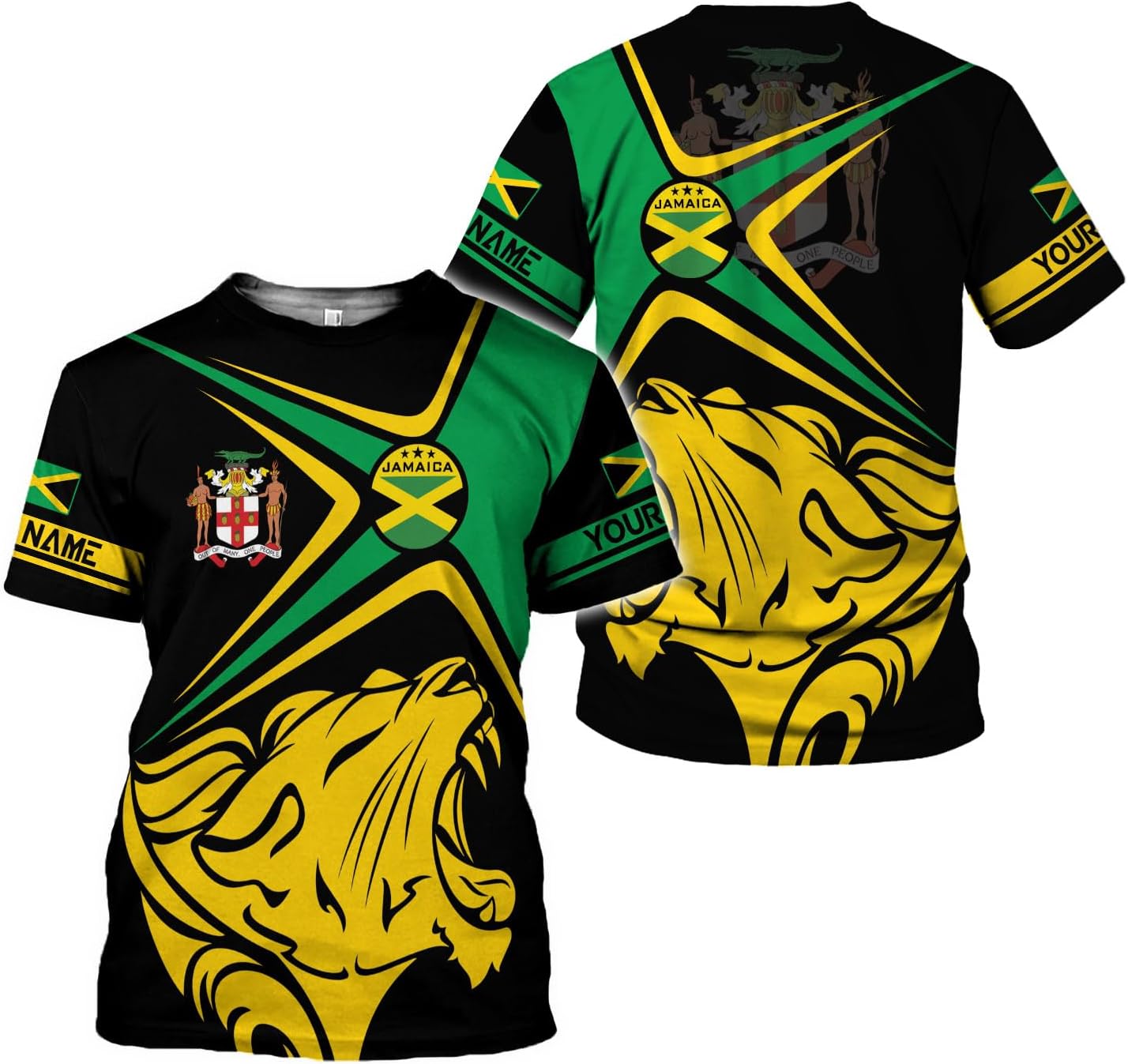 Ligthuy Personalized Jamaica Shirt 3D, Custom Jamaica Flag Lion Shirt for Men and Women, Jamaican Pride T-Shirt Unisex