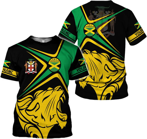 Mostprints Personalized Jamaica Shirt 3D, Custom Jamaica Flag Lion Shirt for Men and Women, Jamaican Pride T-Shirt Unisex