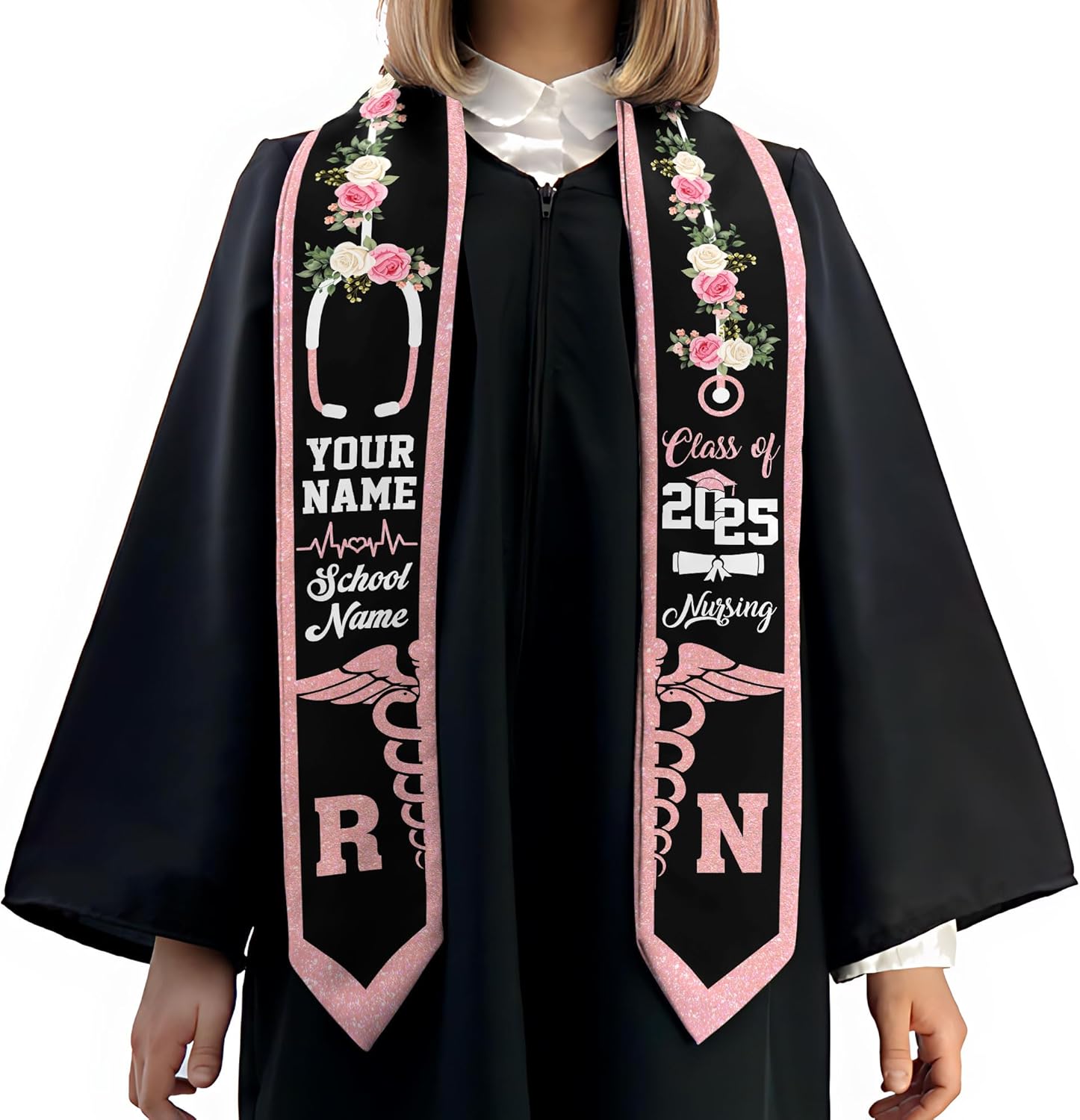 Pretyprints Custom Nurse Sash Graduation, RN Graduation Stole Gifts for Friends Nursing Student Senior Class Of 2025