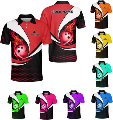 Mostprints Personalized Name Bowling Polo Shirts 3D for Men and Women, Bowling Shirt, Bowling Team