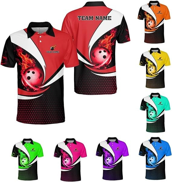 Mostprints Personalized Name Bowling Polo Shirts 3D for Men and Women, Bowling Shirt, Bowling Team T-Shirt