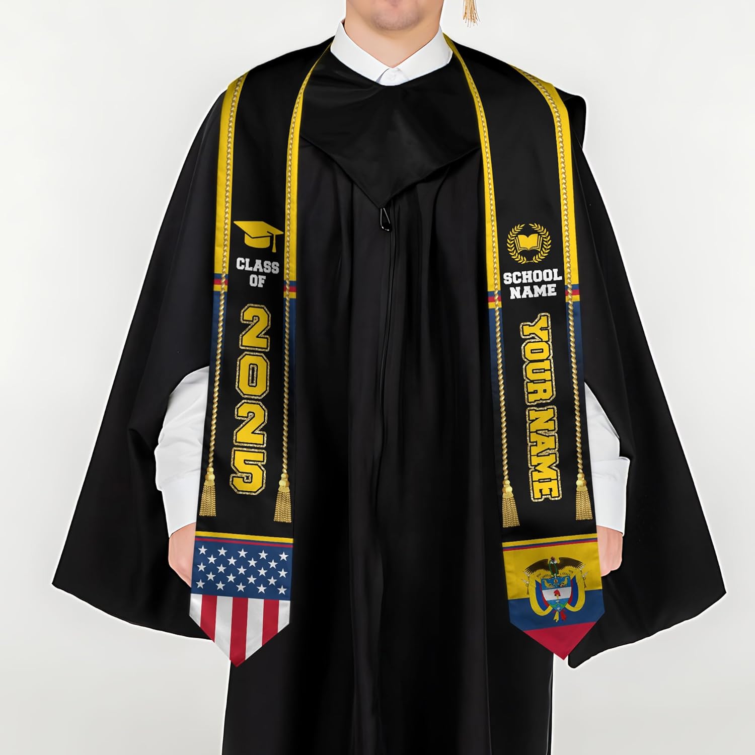 Pretyprints Colombians Graduation Sash, Custom Colombians American Flag Graduation Sash 2025, Colombia Graduation Stole