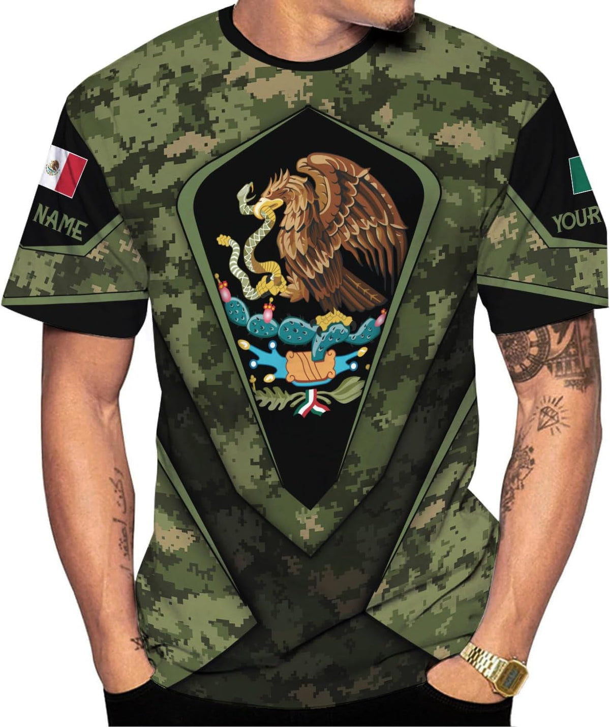 RoyalBro Personalized Mexico Shirt, Camisas de Mexico Customized Mexican Shirts Mexican Flag Mexico 3D Shirt for Men Women