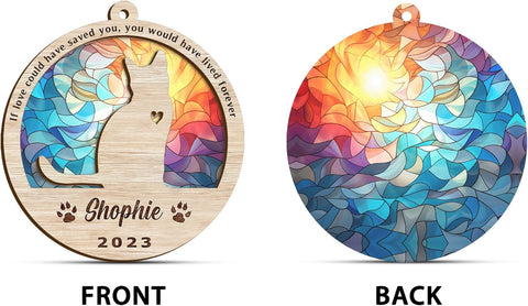 Mostprints Personalized Wooden Dog Cat Paw Ornament Christmas, Custom Dogs Cat Suncatcher Pet Name 2 Layers Ornaments, Customized Memorial Dog Ornament for Christmas Tree (Suncatcher 1)